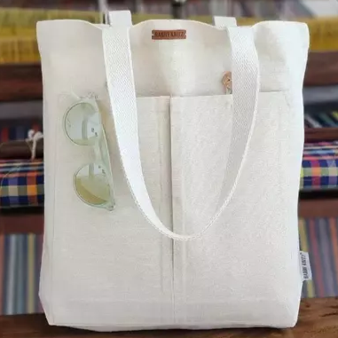 Canvas Tote Bag with Side Pocket