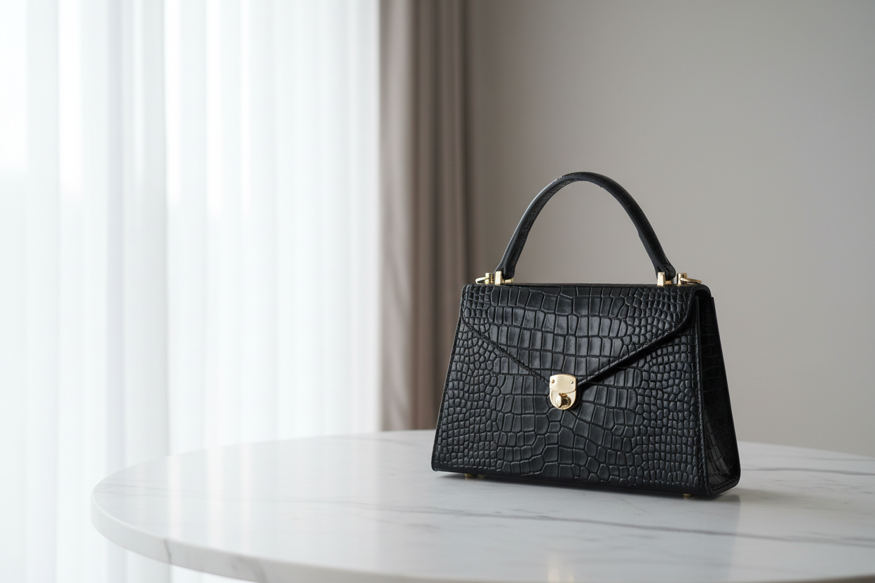 Hybricá Classique Black Crocodile Skin structured top-handle satchel — featured image