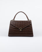 Hybrica Classique Chocolate Brown Croc-Embossed Vegan Leather Satchel Small