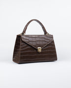 Hybrica Classique Chocolate Brown Croc-Embossed Vegan Leather Satchel Small