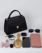 Hybrica Classique Black Smooth Vegan Leather Satchel Small