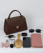 Hybrica Classique Chocolate Brown Smooth Vegan Leather Satchel Small