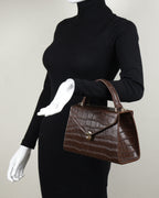 Hybrica Classique Chocolate Brown Croc-Embossed Vegan Leather Satchel Small