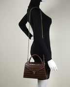 Hybrica Classique Chocolate Brown Croc-Embossed Vegan Leather Satchel Small