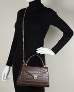 Hybrica Classique Chocolate Brown Croc-Embossed Vegan Leather Satchel Small