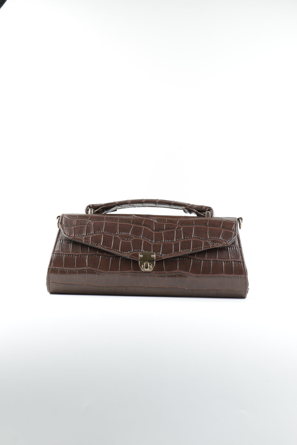 Classique Croc-Embossed Clutch Bag - Chocolate Brown