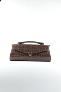 Classique Croc-Embossed Clutch Bag - Chocolate Brown