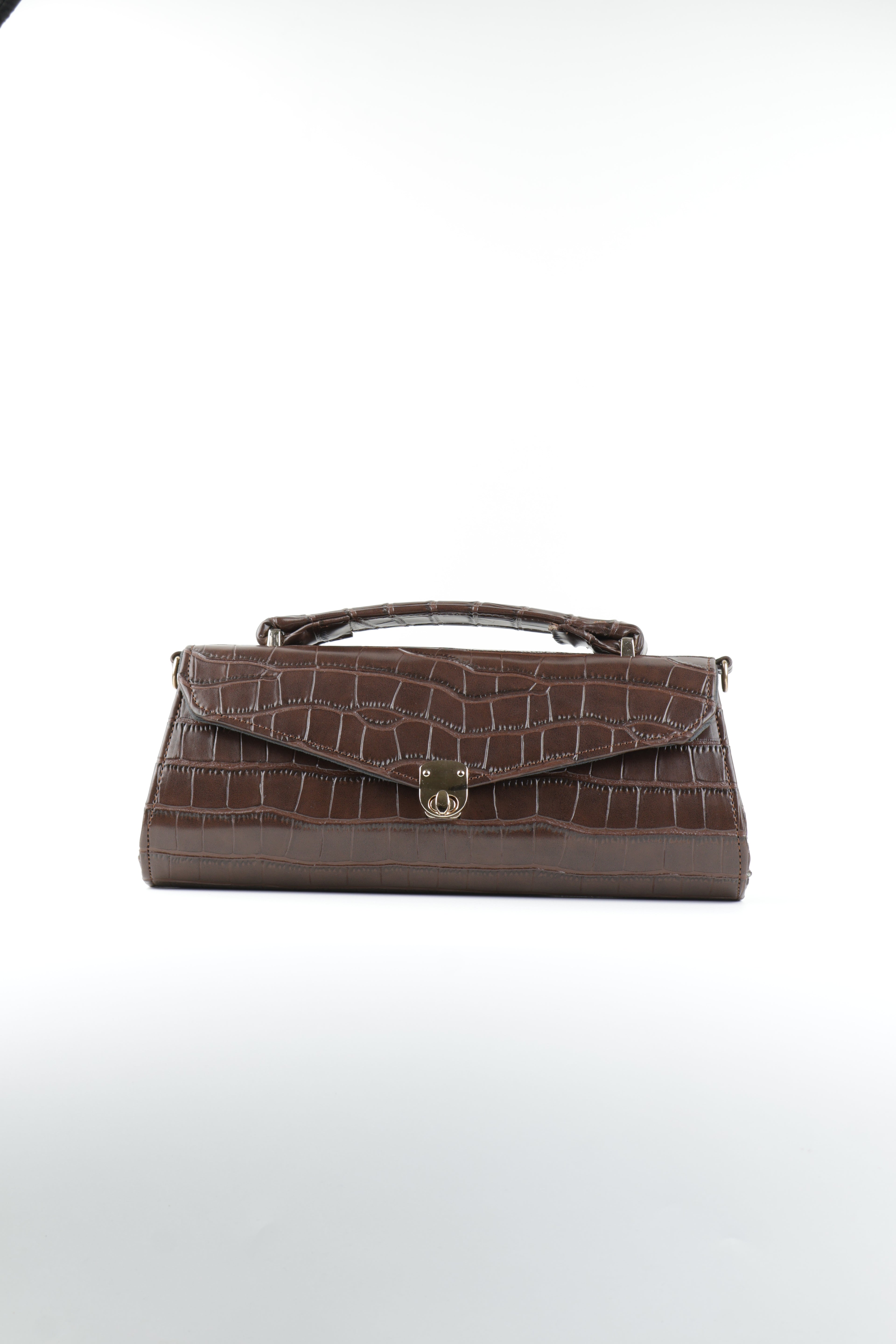 Classique Croc-Embossed Clutch Bag - Chocolate Brown