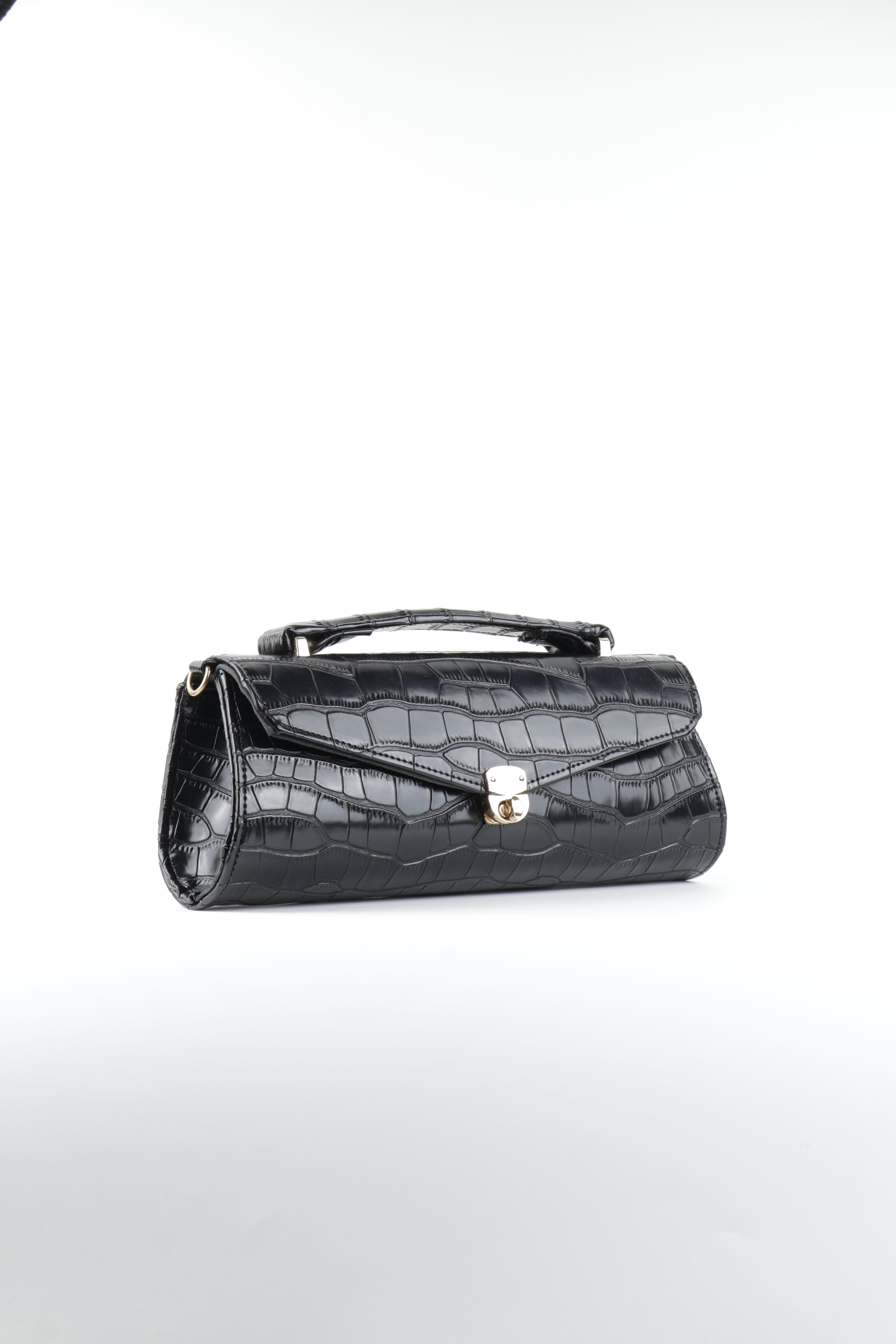Classique Croc-Embossed Clutch Bag - Black