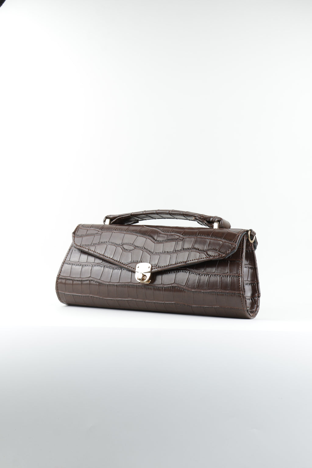 Classique Croc-Embossed Clutch Bag - Chocolate Brown