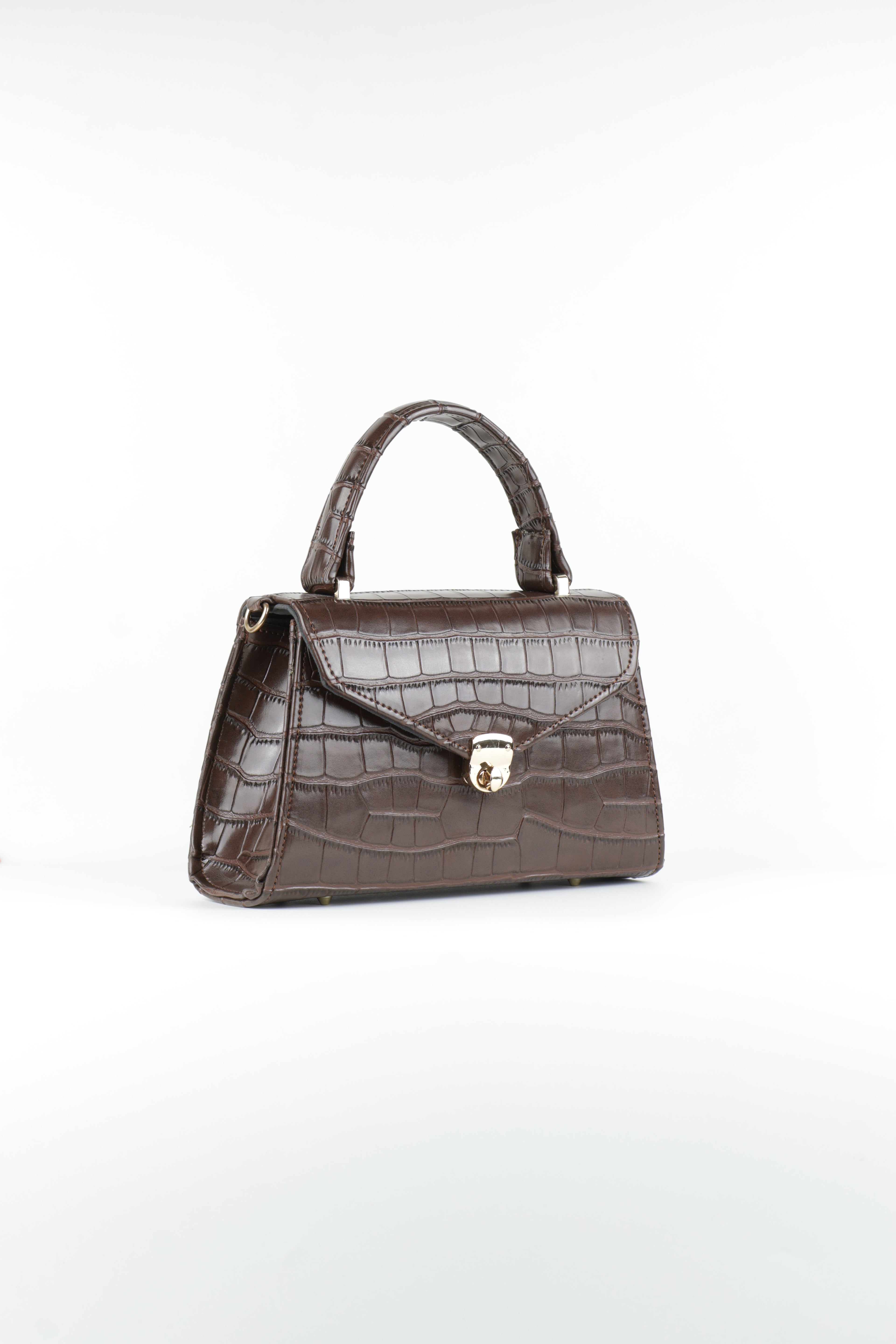 Classique Croc-Embossed Top Handle Bag – Chocolate Brown