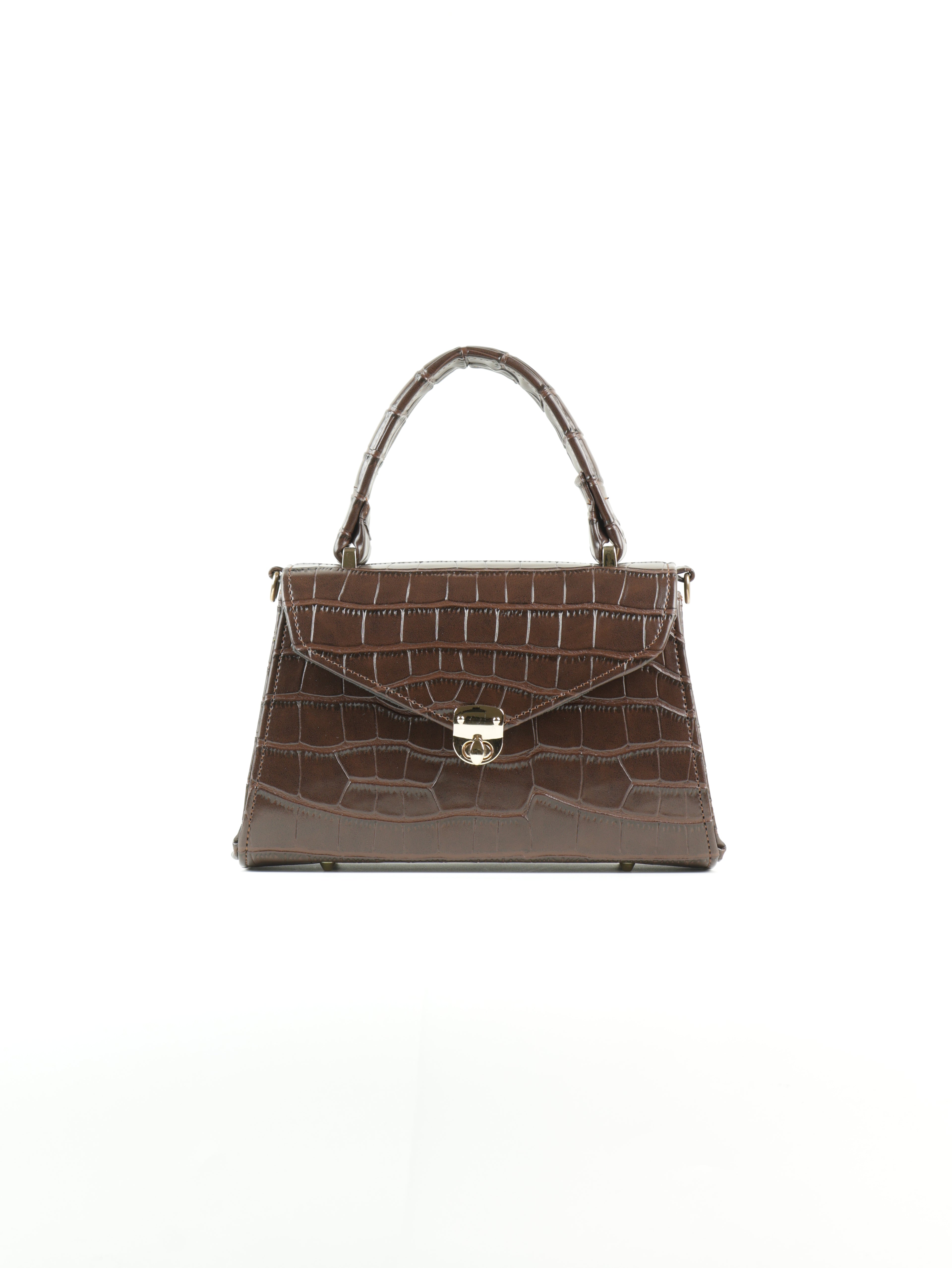 Classique Croc-Embossed Top Handle Bag – Chocolate Brown