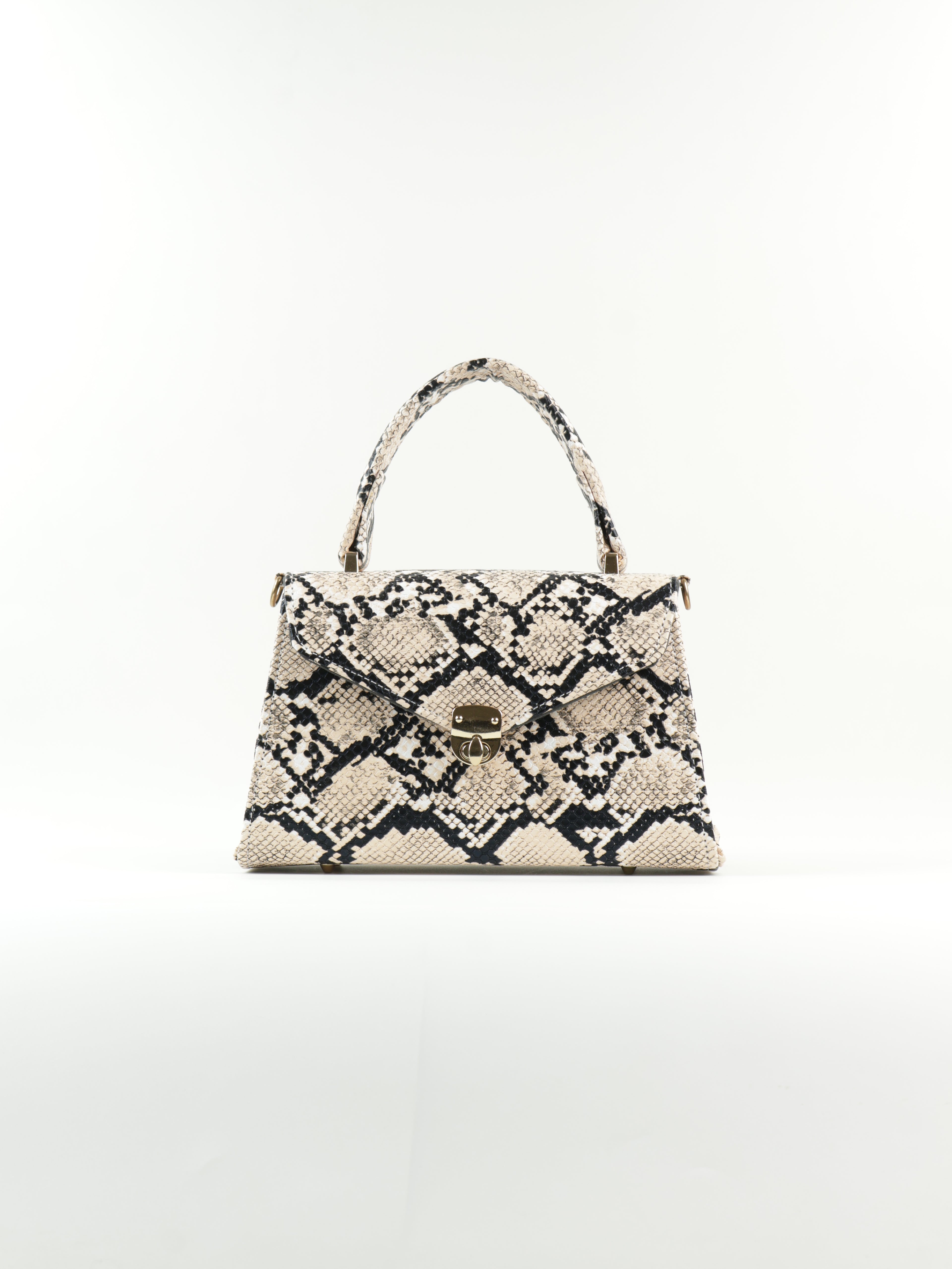 Classique Python-Embossed Top Handle Bag – Beige