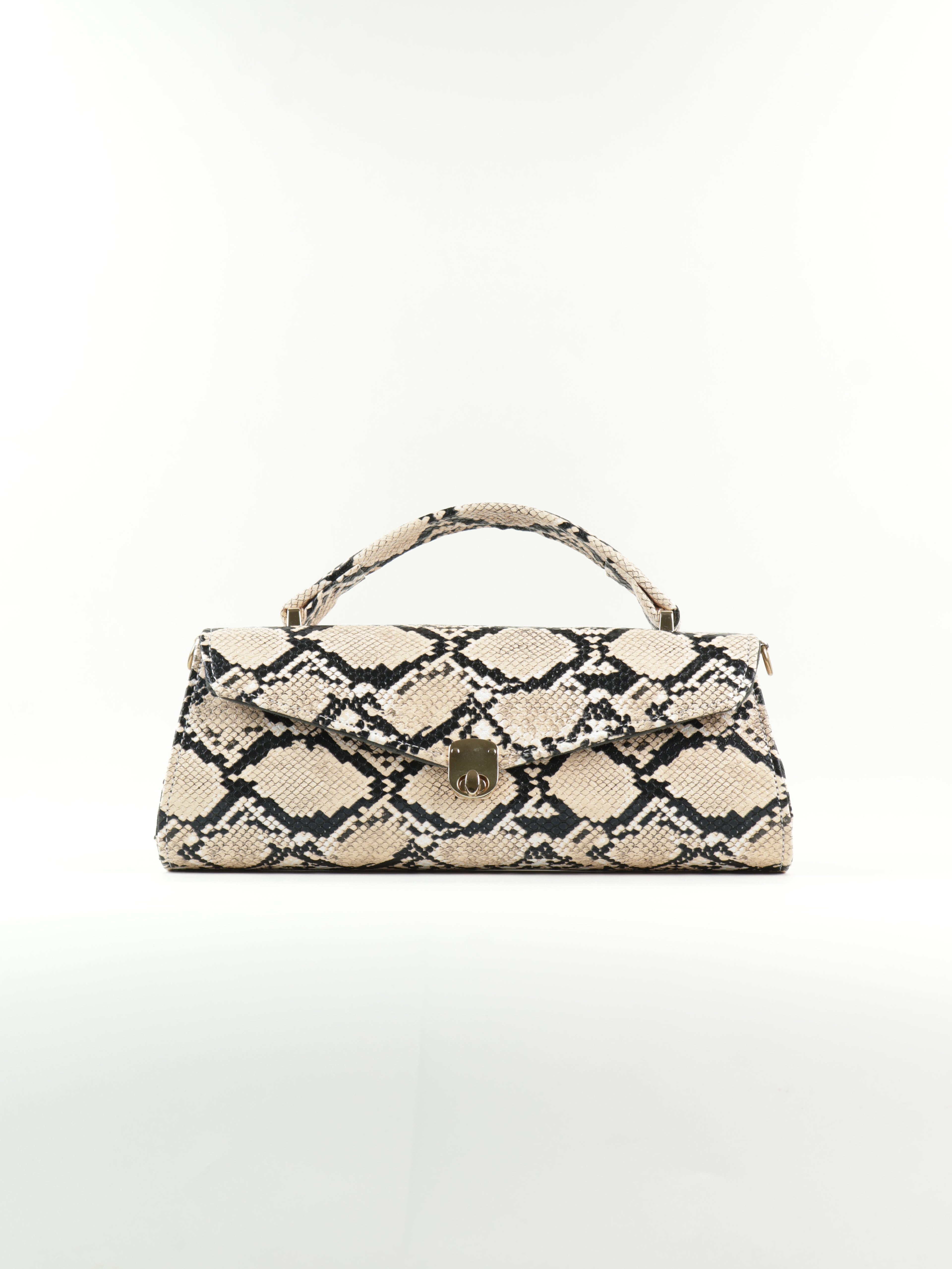 Classique Python -Embossed Clutch Bag - Beige