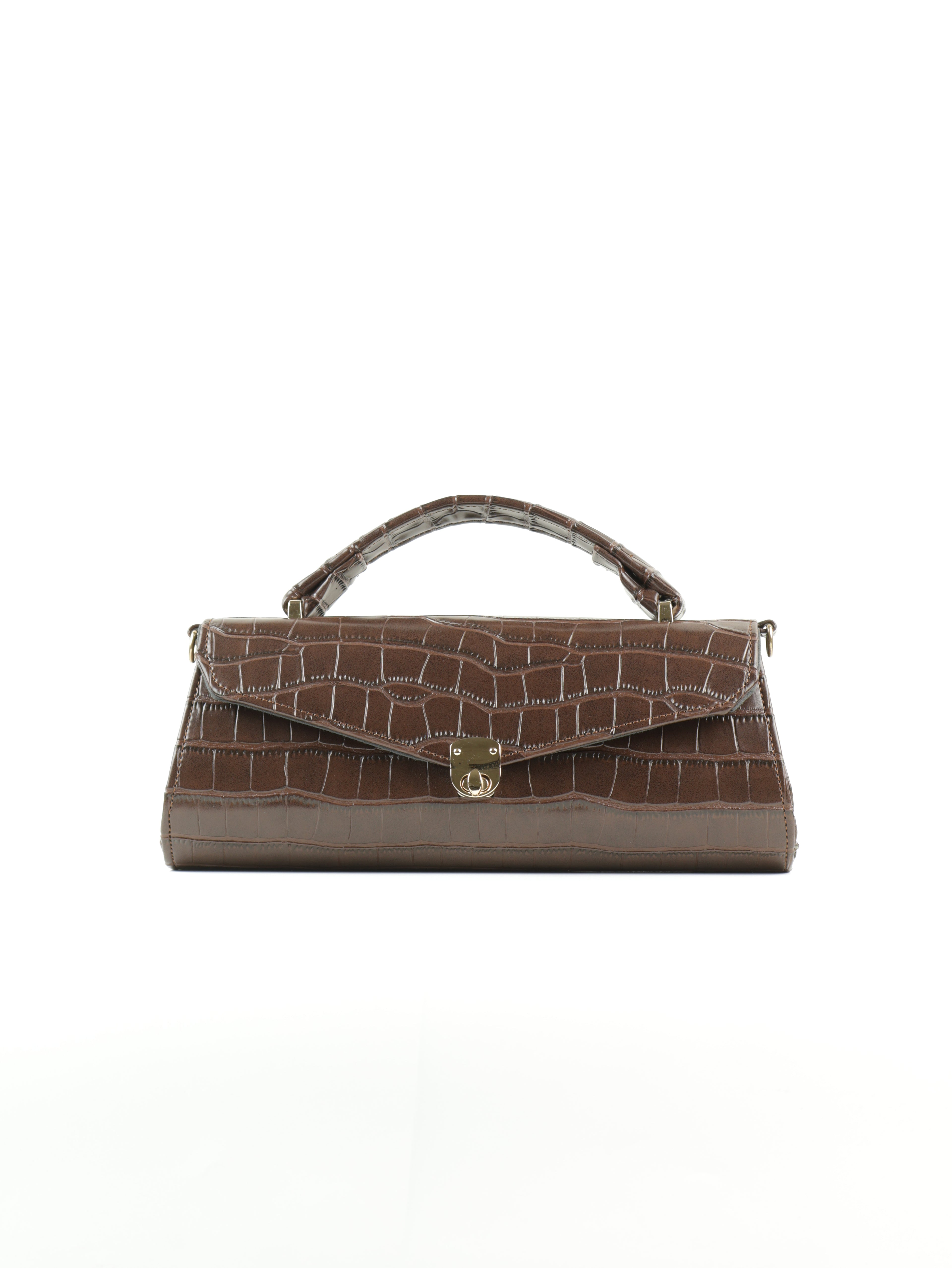 Classique Croc-Embossed Clutch Bag - Chocolate Brown