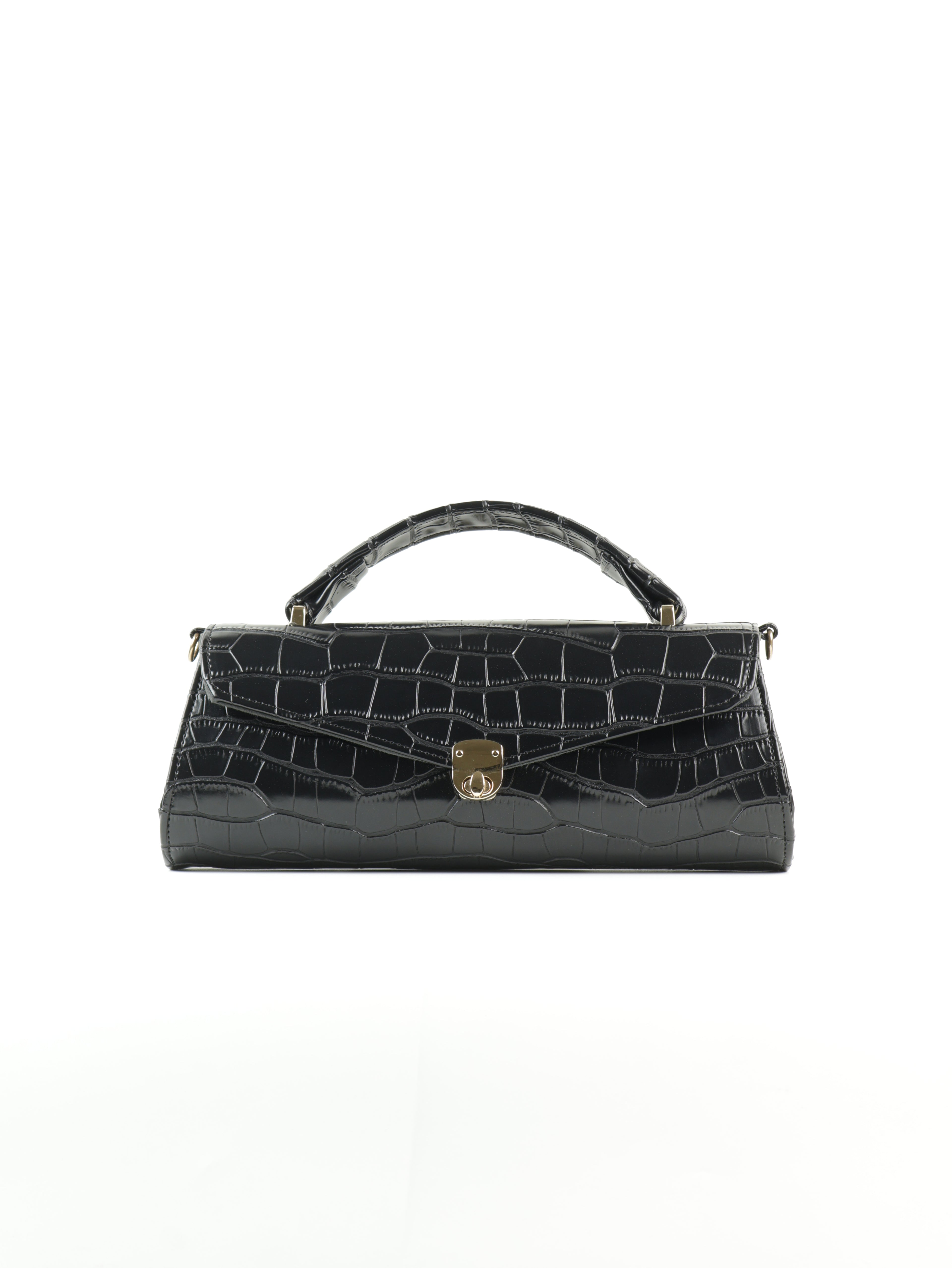 Classique Croc-Embossed Clutch Bag - Black