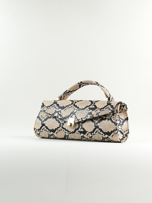 Classique Python -Embossed Clutch Bag - Beige