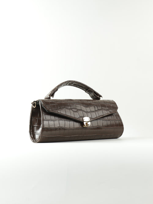 Classique Croc-Embossed Clutch Bag - Chocolate Brown