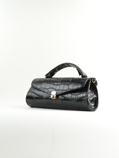 Classique Croc-Embossed Clutch Bag - Black