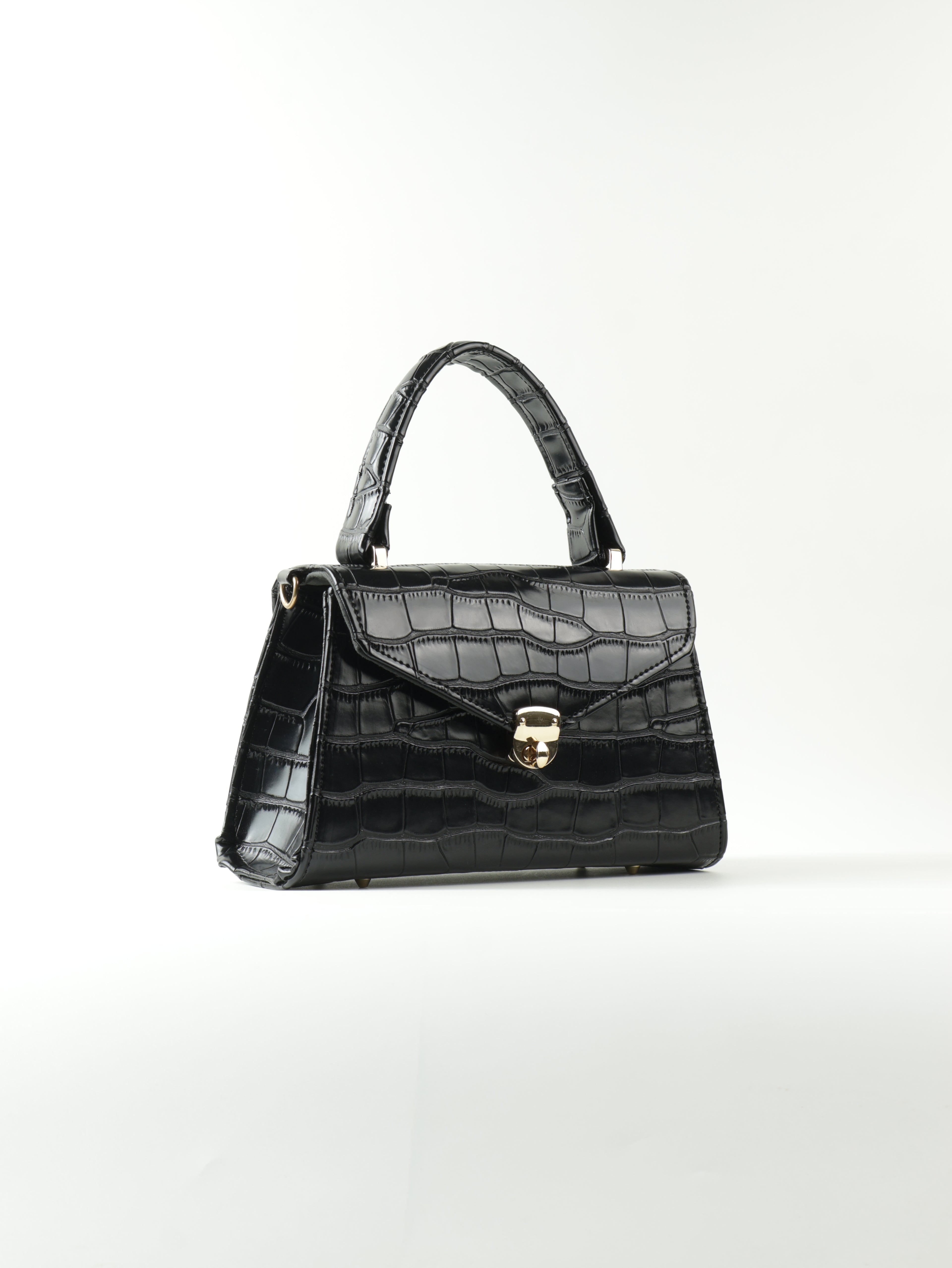Classique Croc-Embossed Top Handle Bag – Black