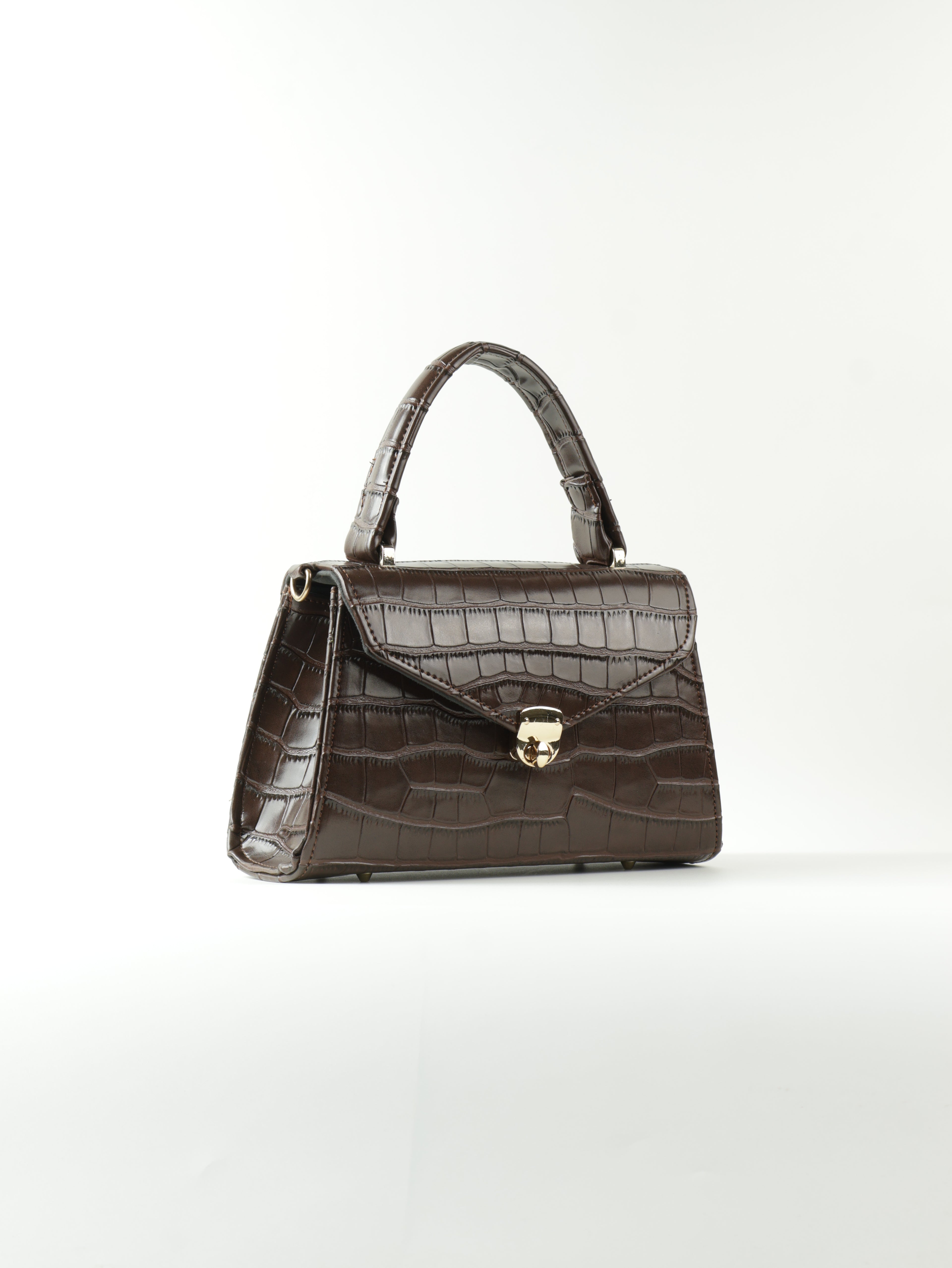 Classique Croc-Embossed Top Handle Bag – Chocolate Brown