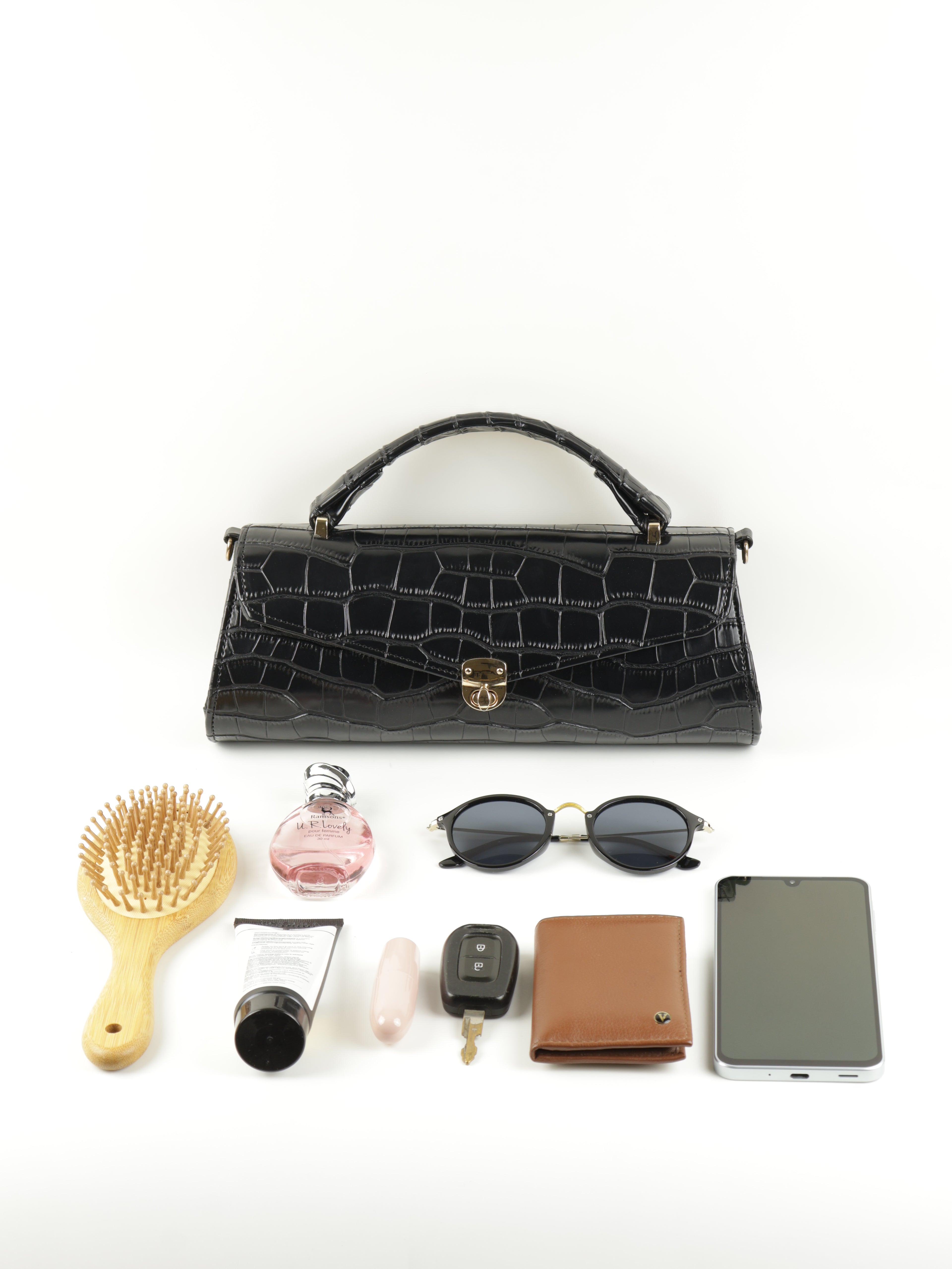 Classique Croc-Embossed Clutch Bag - Black