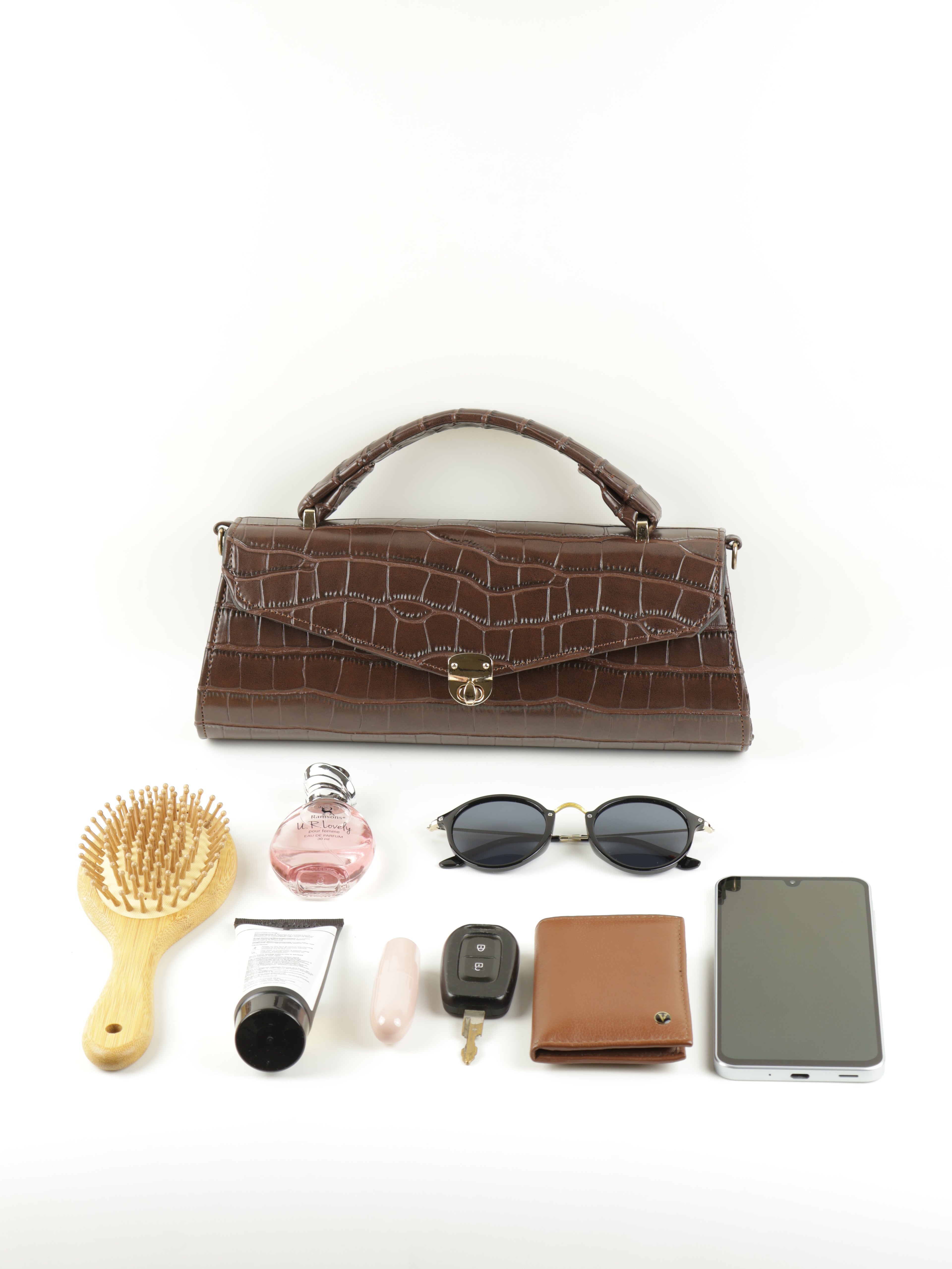 Classique Croc-Embossed Clutch Bag - Chocolate Brown