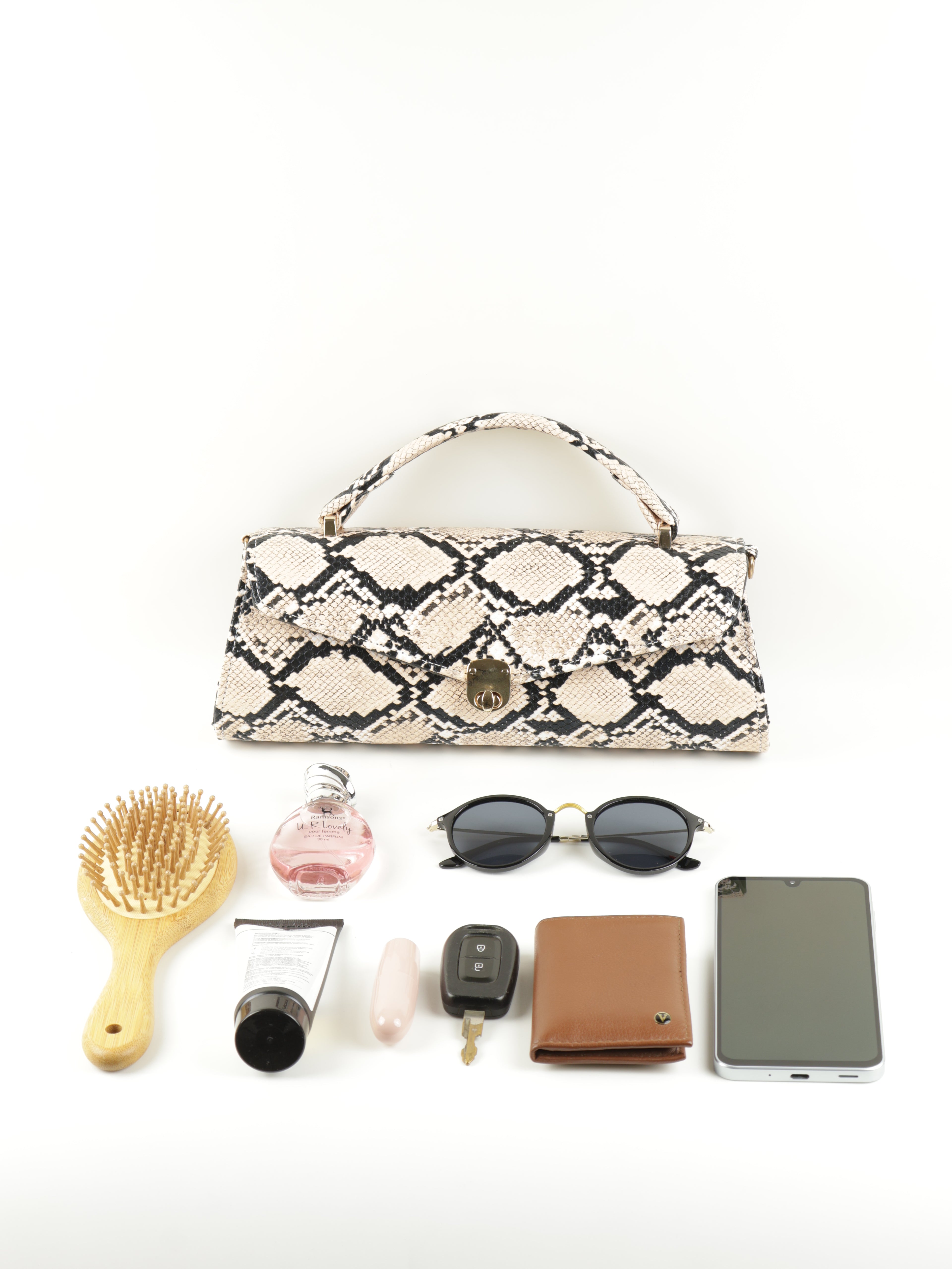 Classique Python -Embossed Clutch Bag - Beige