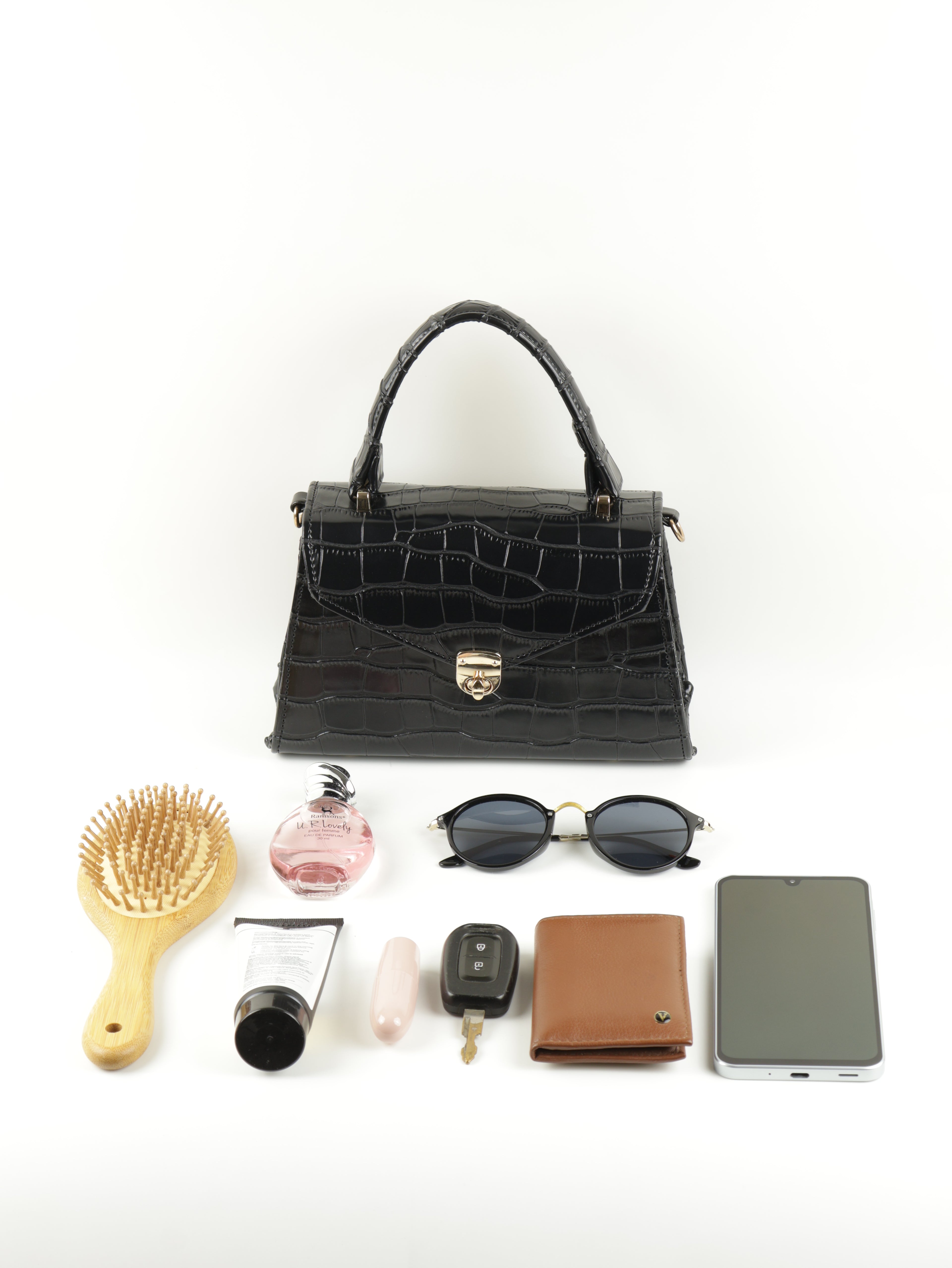 Classique Croc-Embossed Top Handle Bag – Black