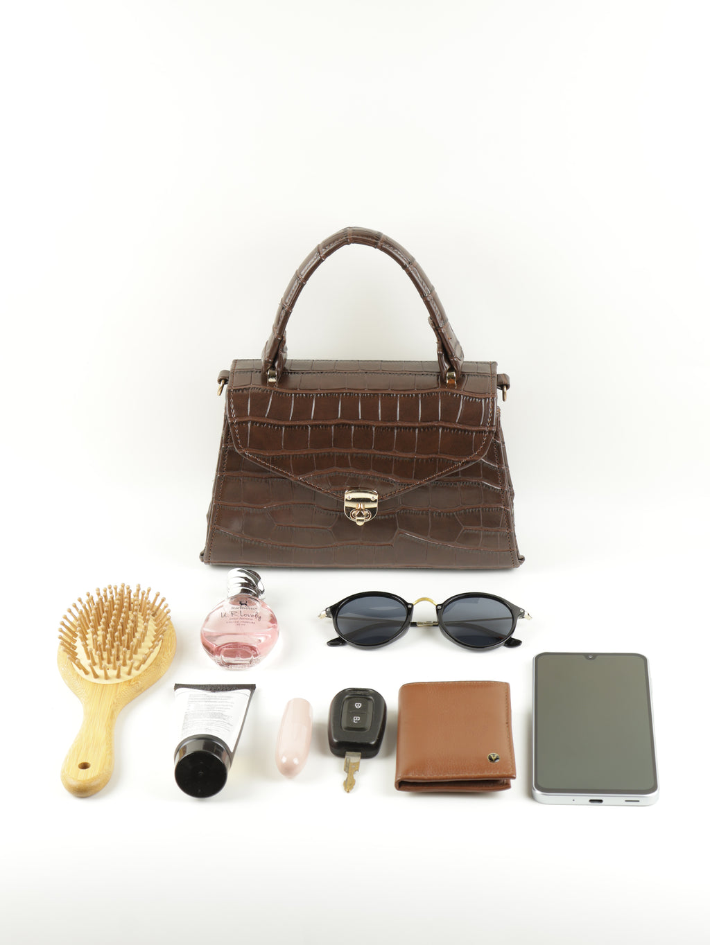 Clássique Croc-Embossed Top Handle – Chocolate Brown