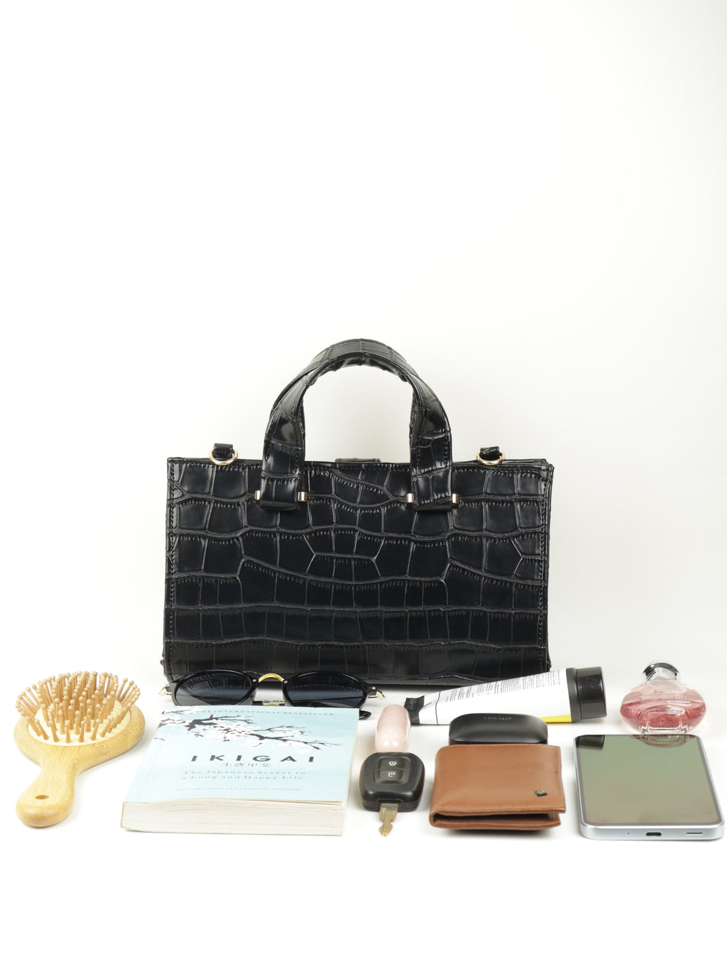 Symétri Croc-Embossed Mini Tote - Jet Black