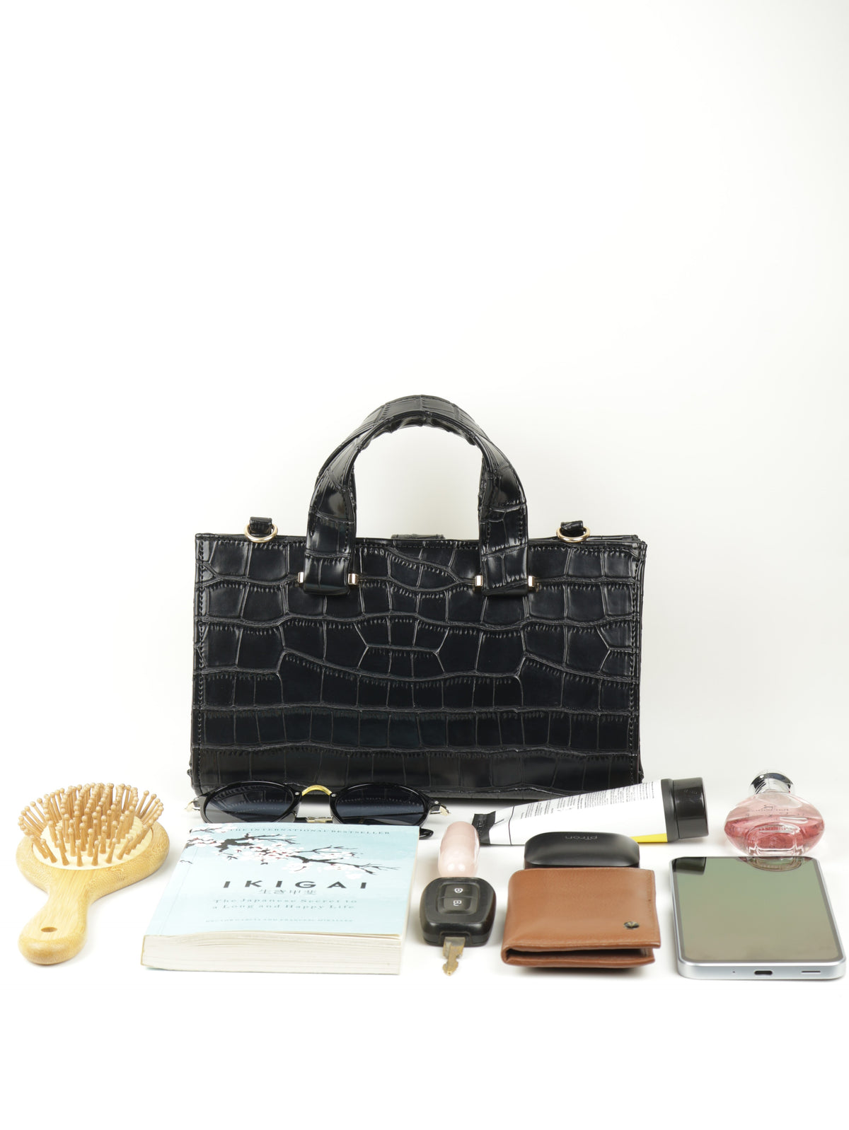 Symétri Croc-Embossed Mini Tote - Jet Black