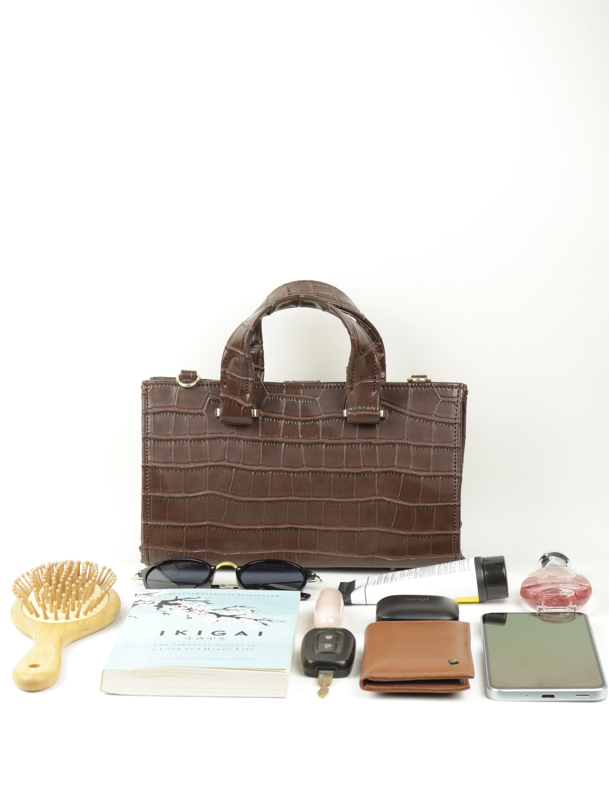 Symétri Croc-Embossed Mini Tote - Chocolate Brown