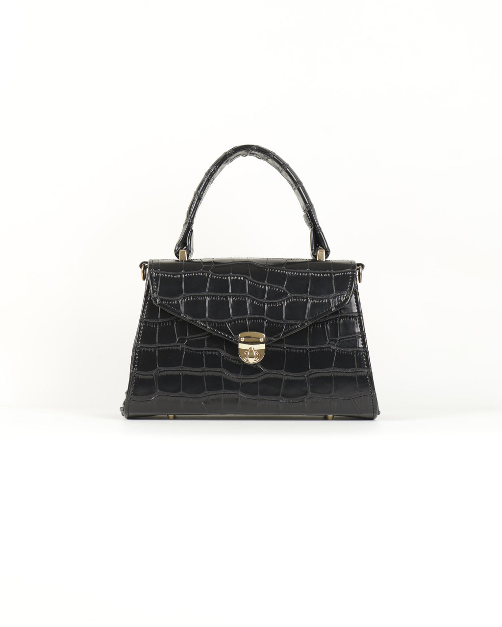 Clássique Croc-Embossed Top Handle – Jet Black