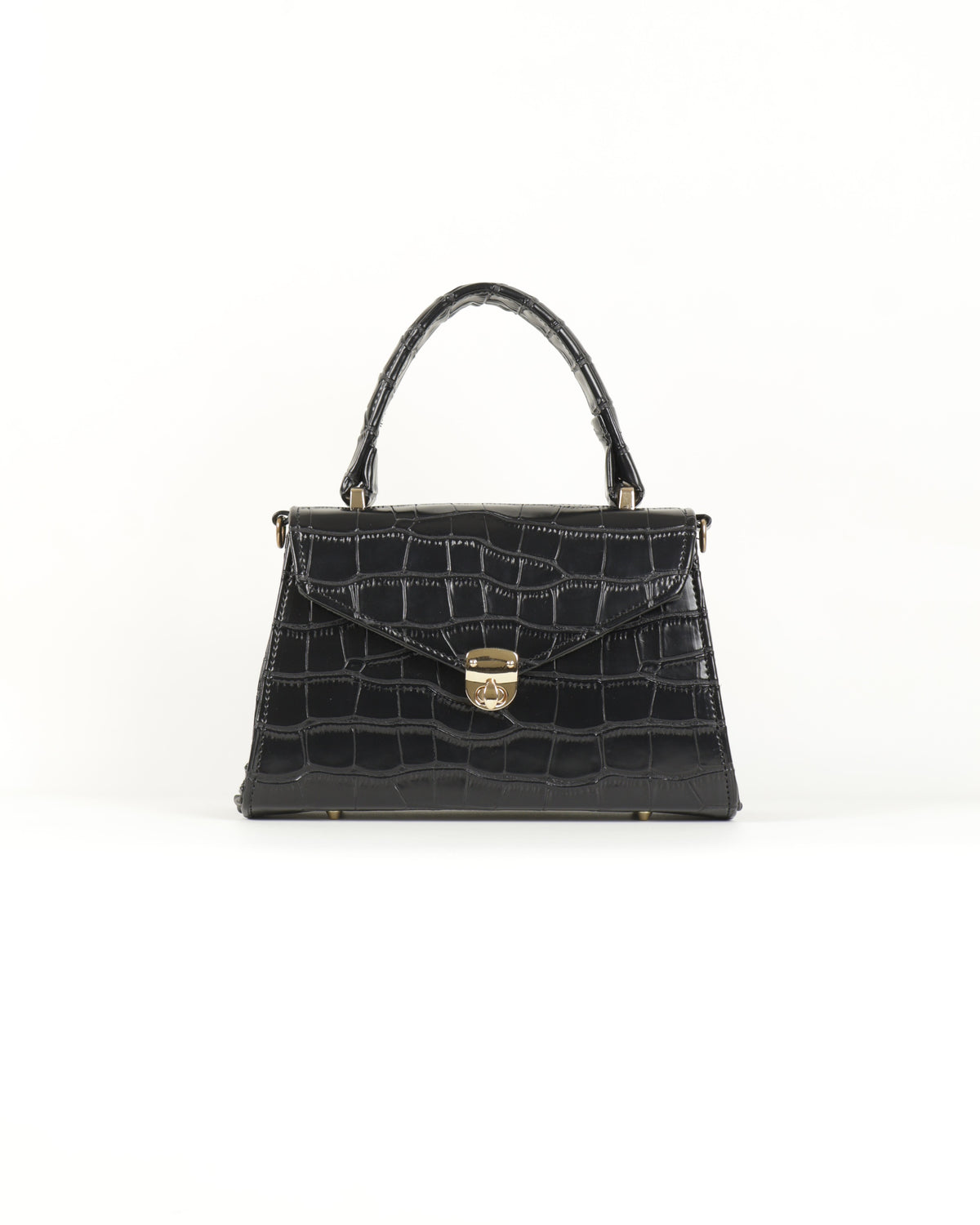 Clássique Croc-Embossed Top Handle – Jet Black