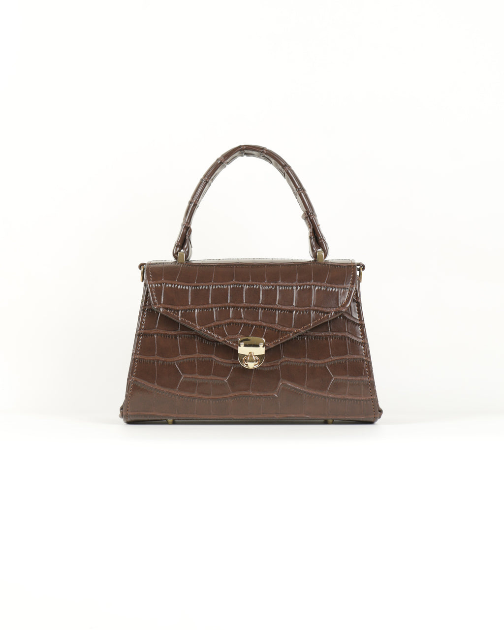 Clássique Croc-Embossed Top Handle – Chocolate Brown