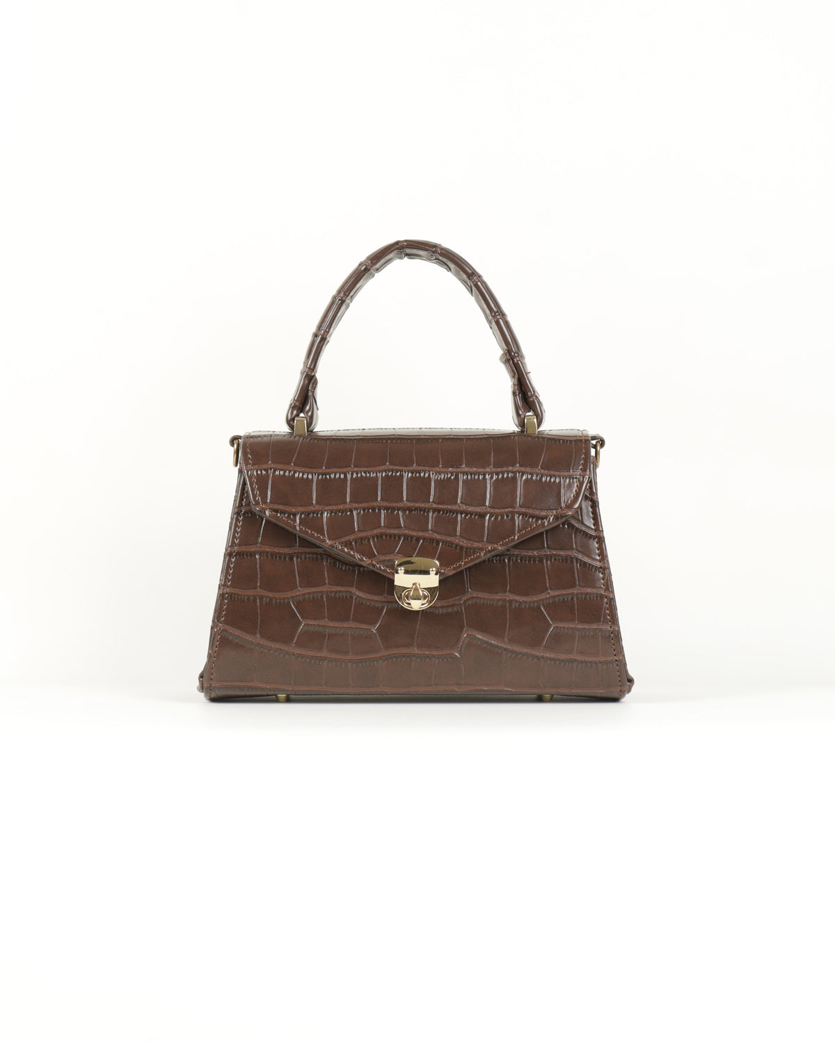 Clássique Croc-Embossed Top Handle – Chocolate Brown