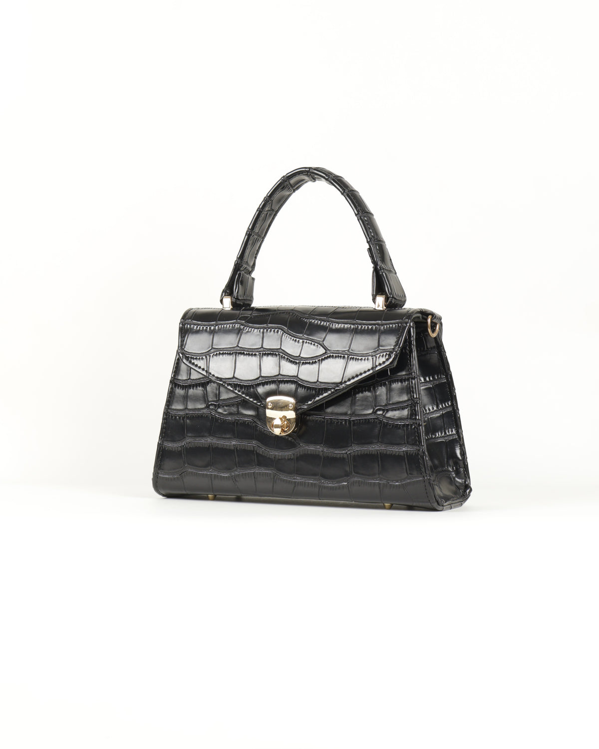 Clássique Croc-Embossed Top Handle – Jet Black