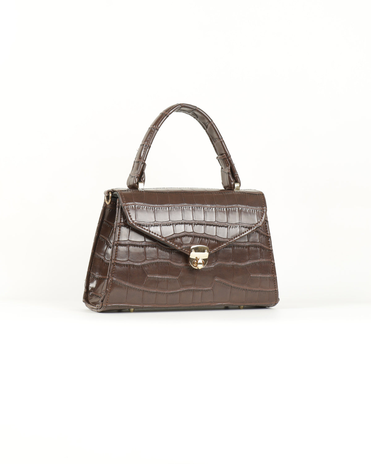Clássique Croc-Embossed Top Handle – Chocolate Brown