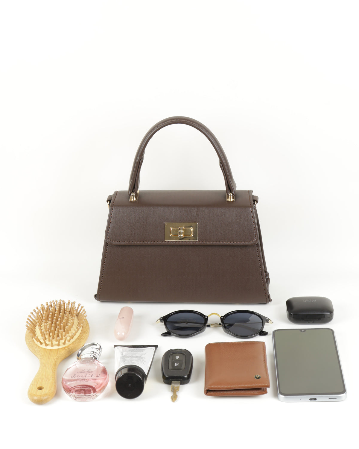 Elisé Smooth Top Handle Satchel - Coffee Brown