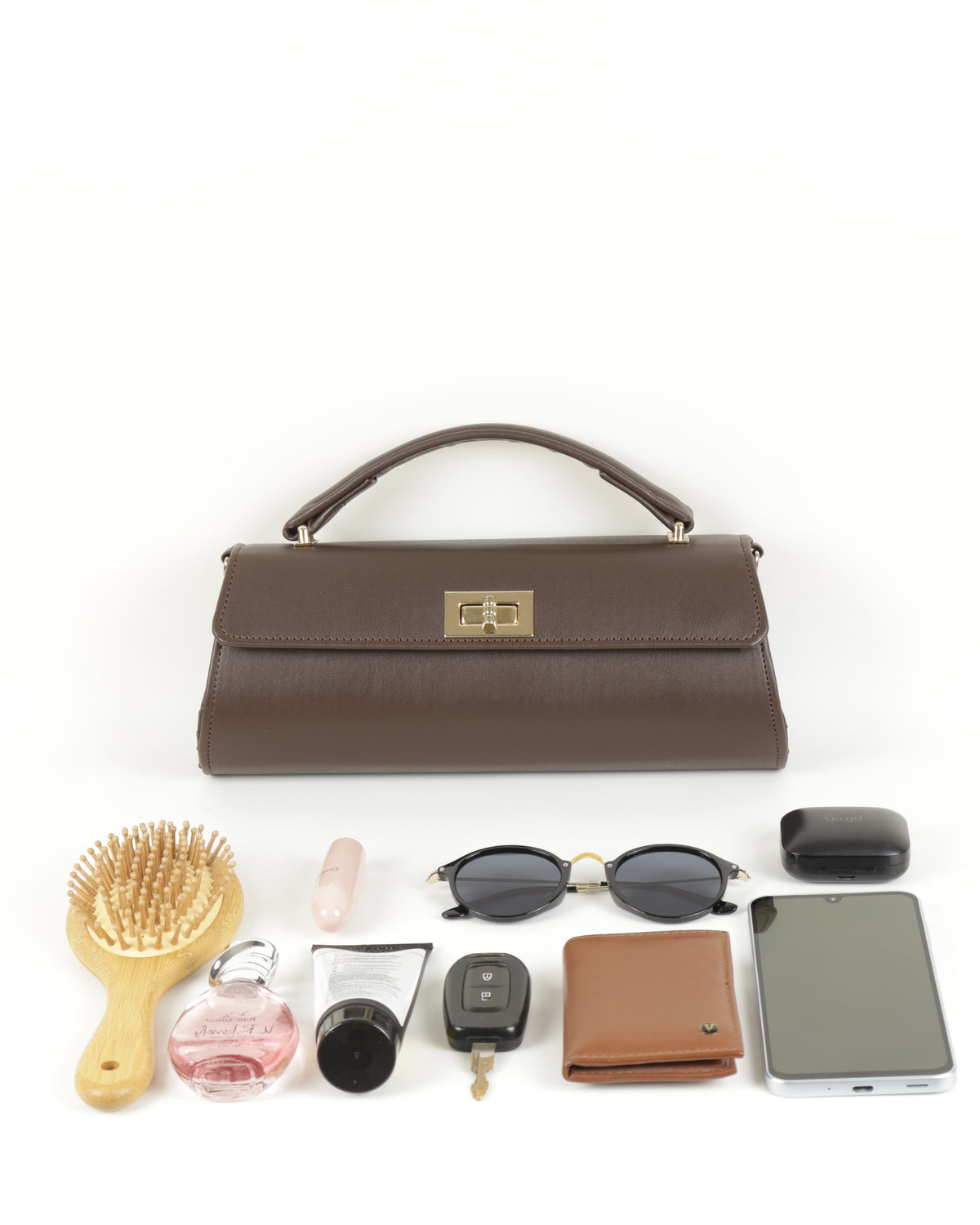 Elisé Smooth East-West Clutch - Coffee Brown