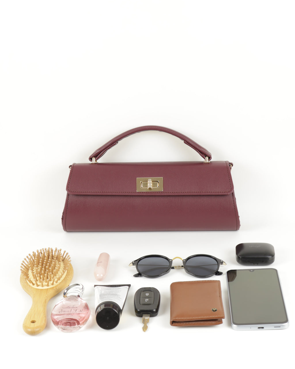 Elisé Smooth East-West Clutch - Burgundy/Wine