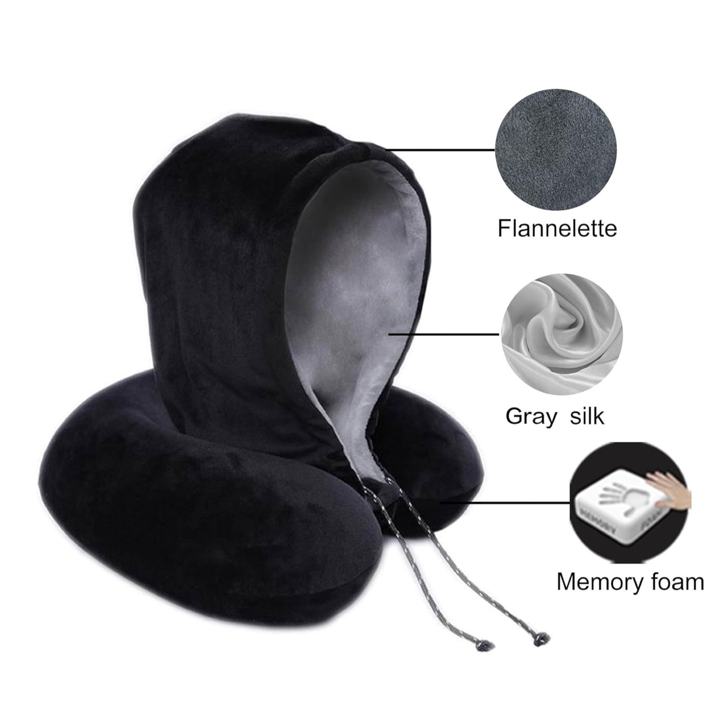 HYBRICA GO-ON Premium Travel Hoodie Neck Pillow with Memory Foam
