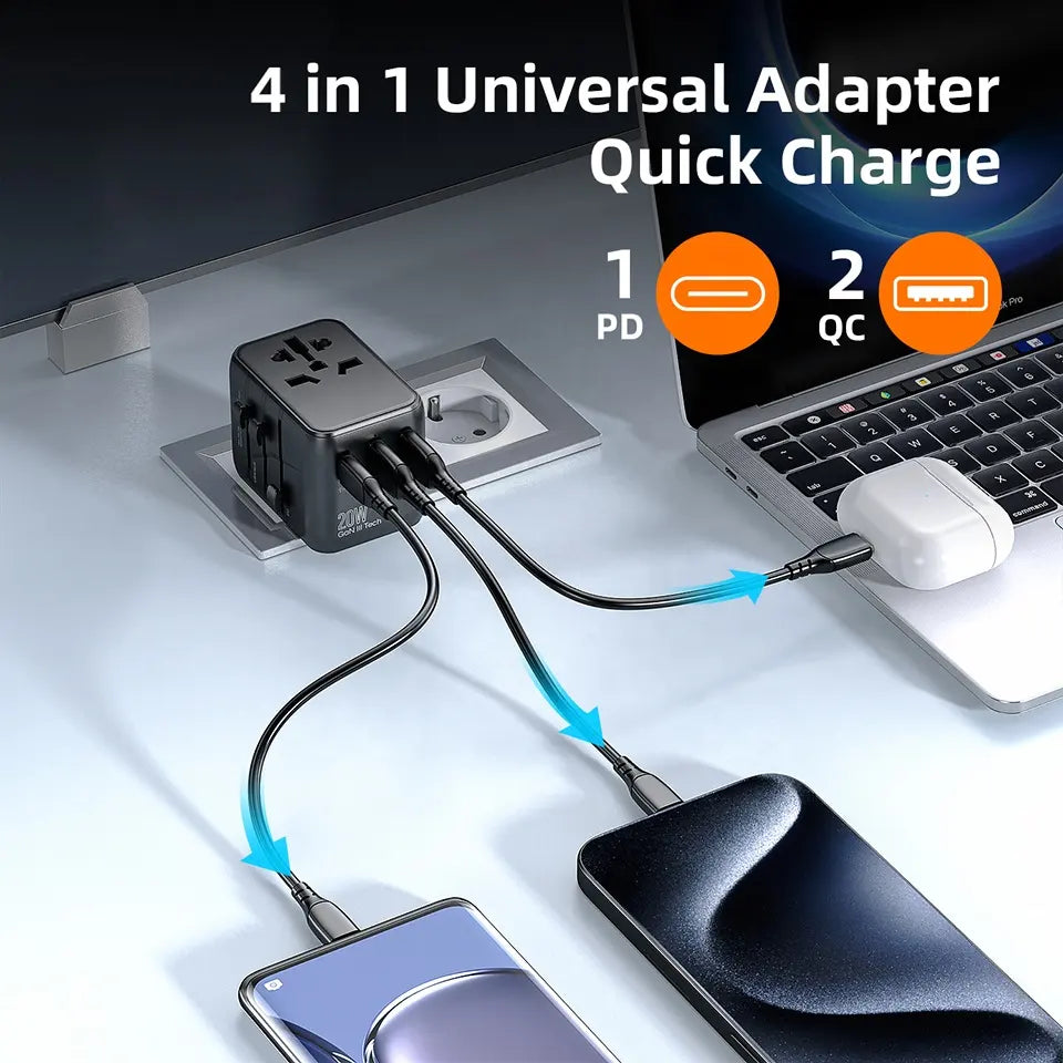 Hybrica GO-ON Premium Universal Travel Adapter with Type-C & USB port