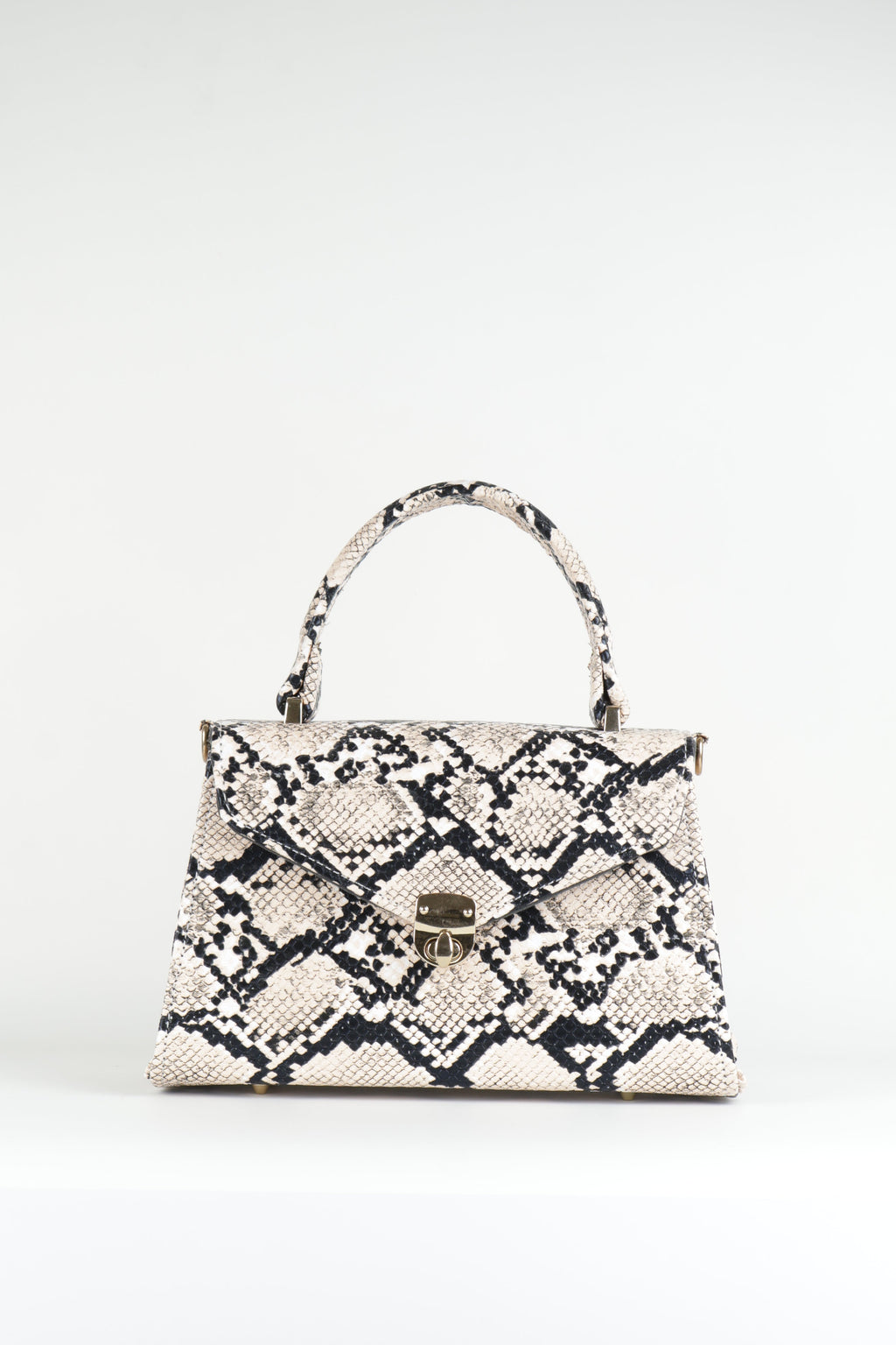 Classique Python-Embossed Top Handle Bag – Beige