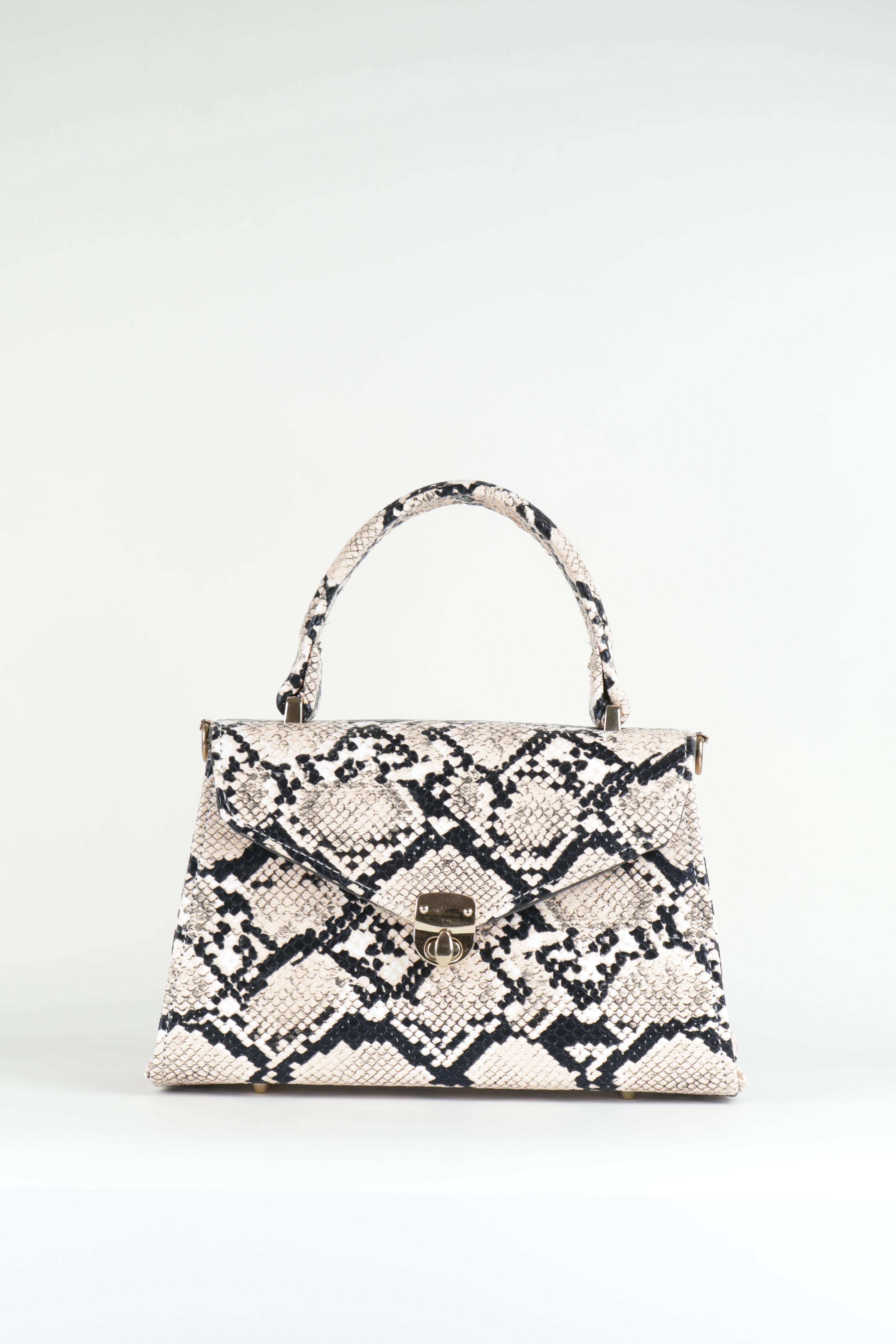 Classique Python-Embossed Top Handle Bag – Beige