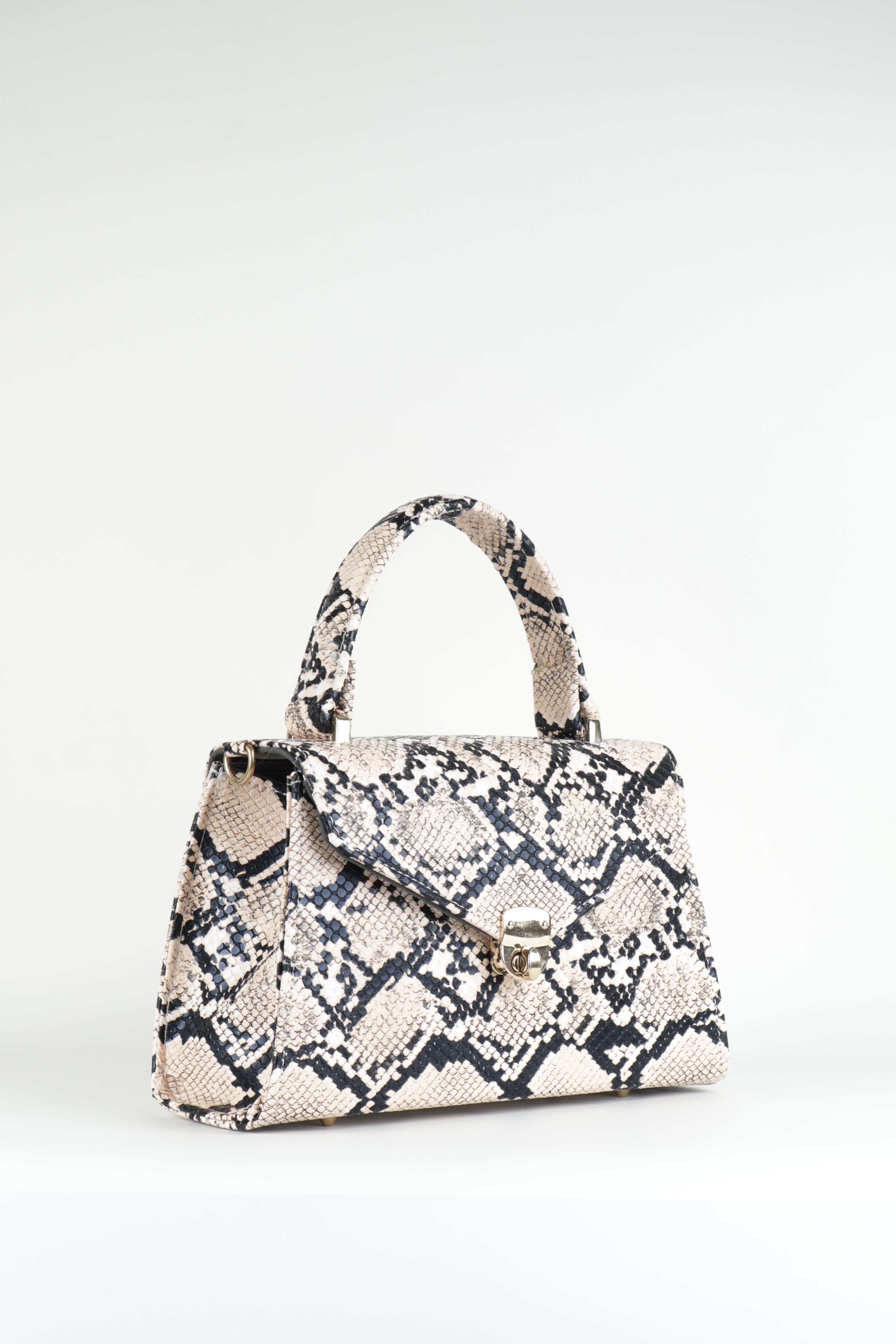 Classique Python-Embossed Top Handle Bag – Beige