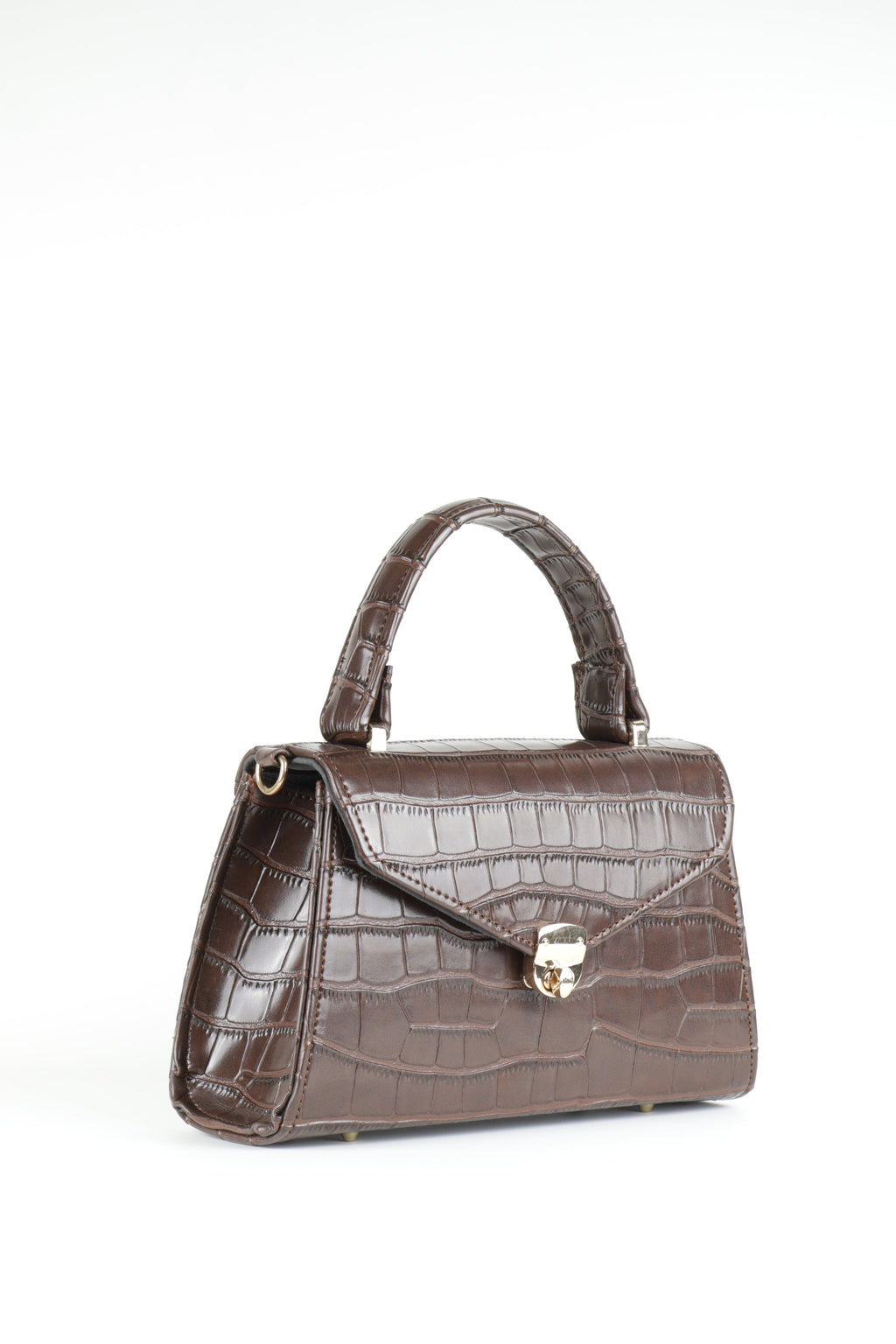 Classique Croc-Embossed Top Handle Bag – Chocolate Brown