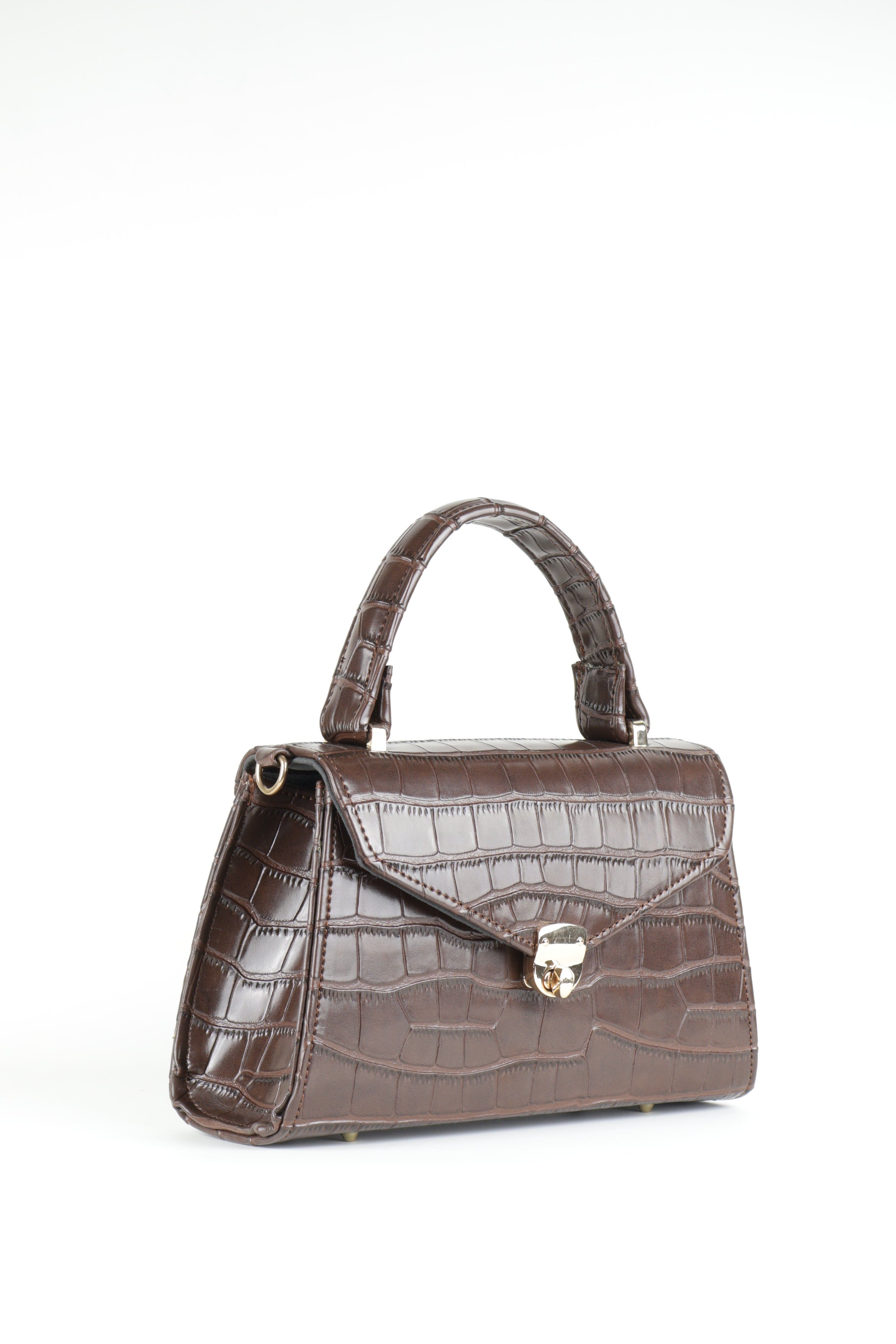 Classique Croc-Embossed Top Handle Bag – Chocolate Brown