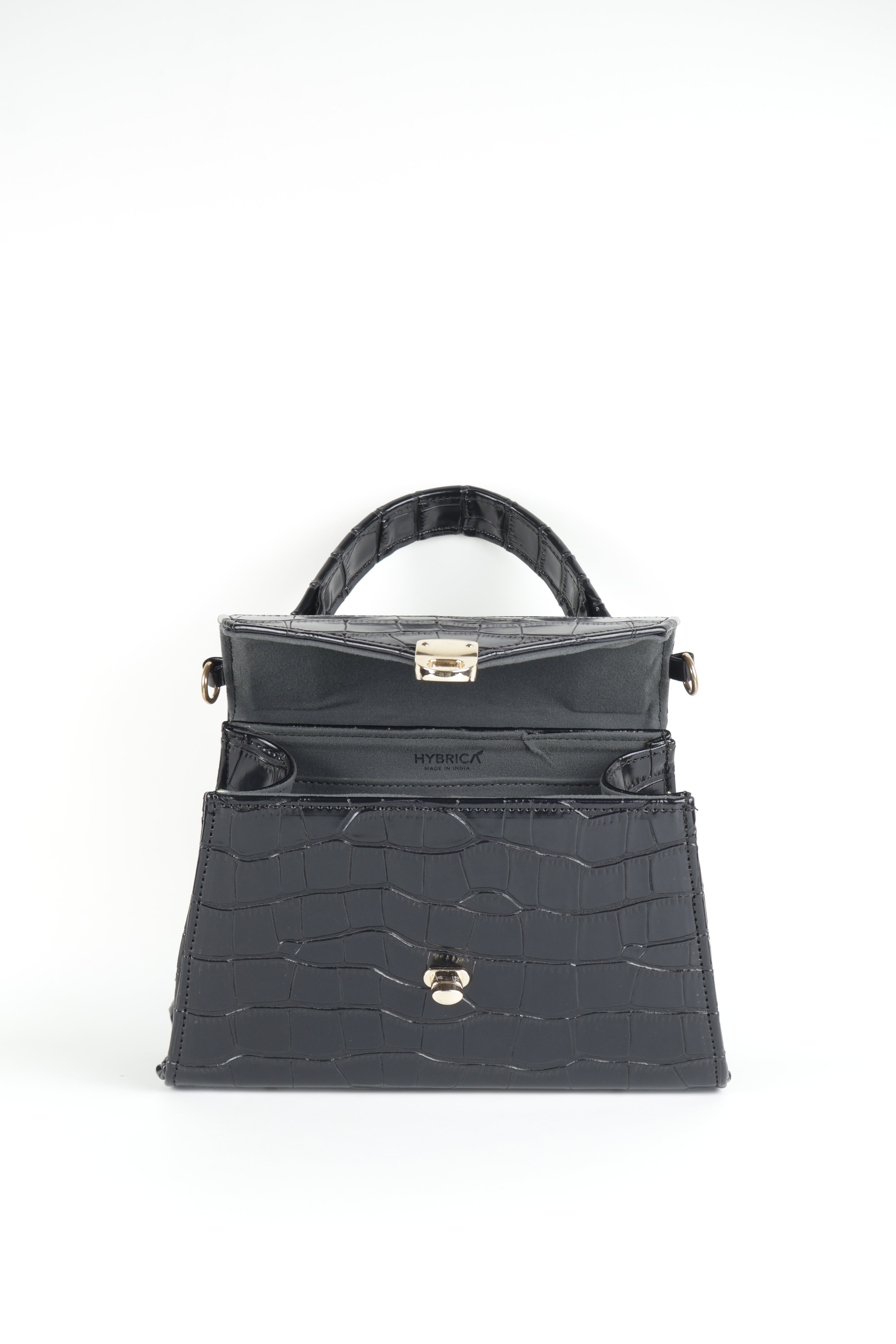 Classique Croc-Embossed Top Handle Bag – Black